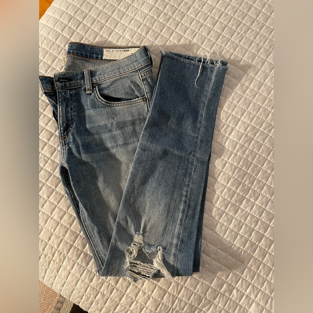 Rag & Bone Blue Skinny Jeans with Distressed Details